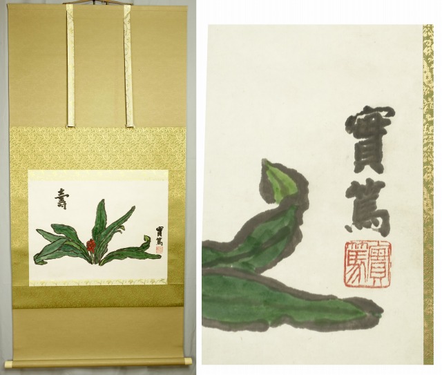 武者小路実篤自画賛幅　「寿　万年青」　武者小路実篤