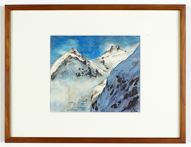 岡部一彦水彩画　エベレスト遠望　岡部一彦