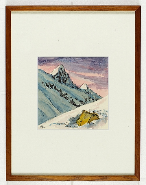 岡部一彦水彩画　前進テント　岡部一彦