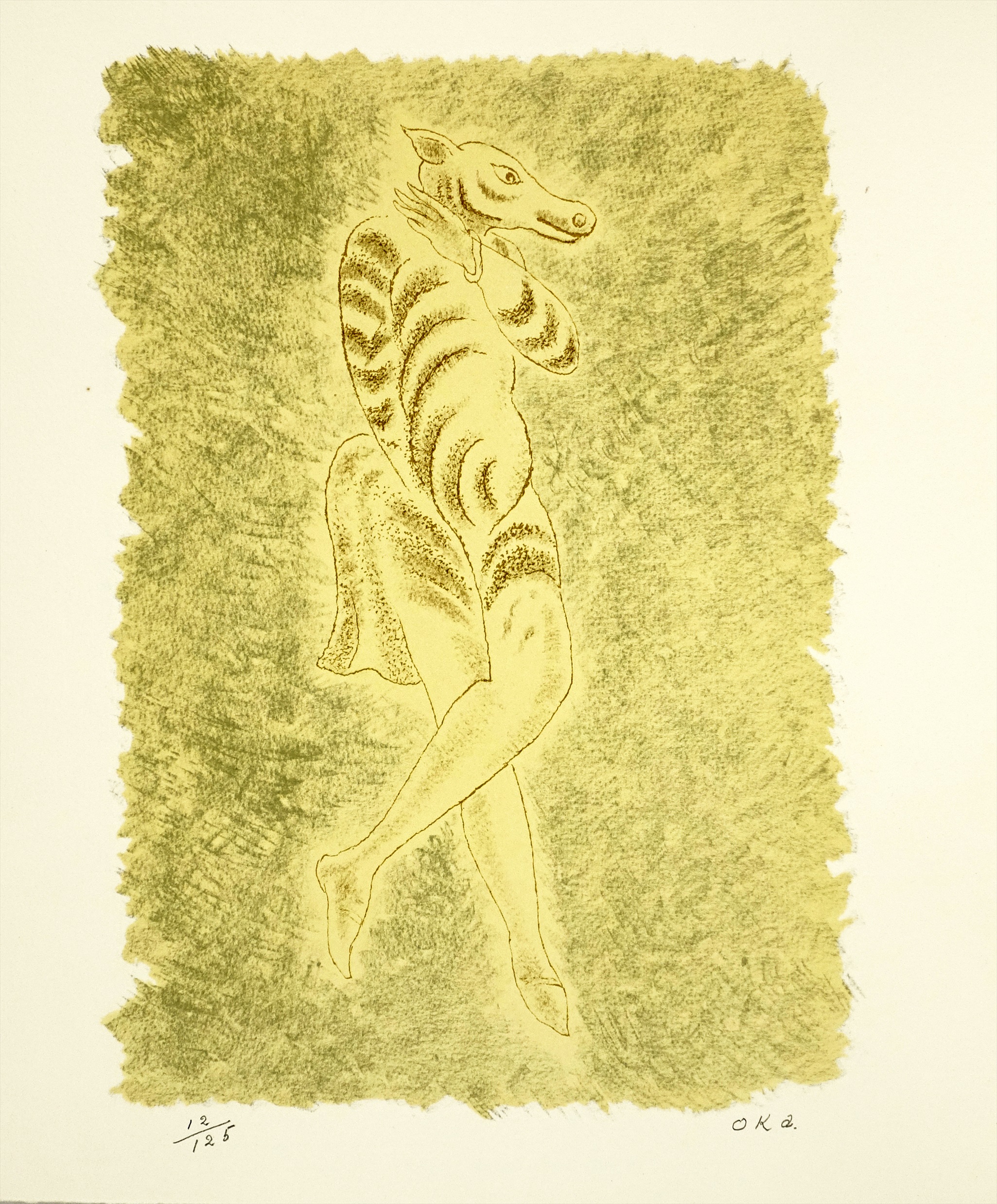 岡鹿之助 礼拝堂 画集より 版上サイン入り 新品額付 、ara 遠き 